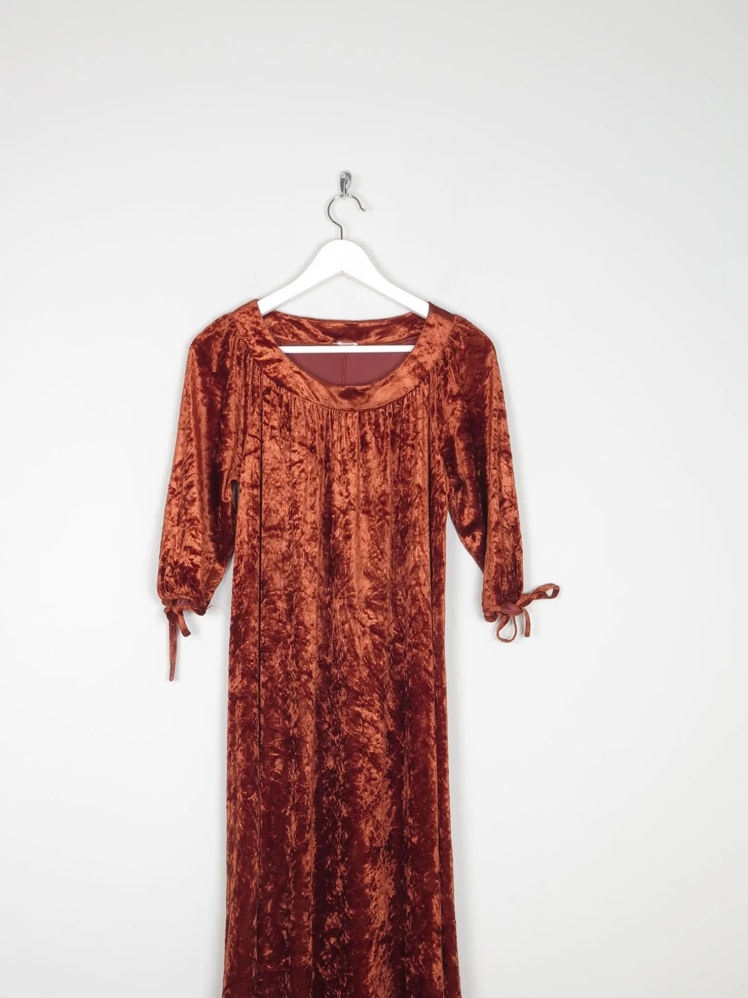 Vintage Burnt Orange Velvet 1970s Dress S
