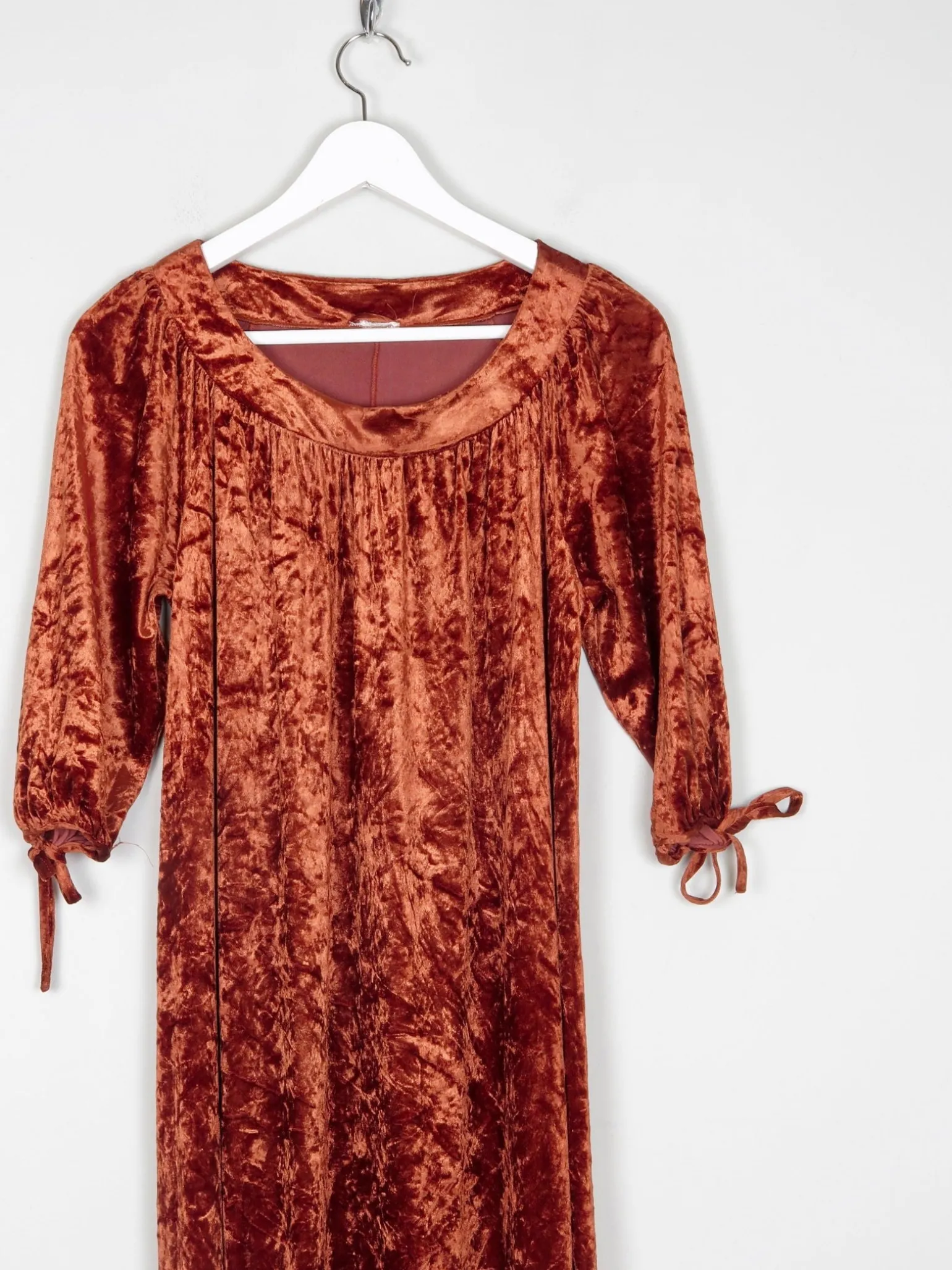 Vintage Burnt Orange Velvet 1970s Dress S