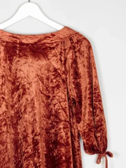 Vintage Burnt Orange Velvet 1970s Dress S