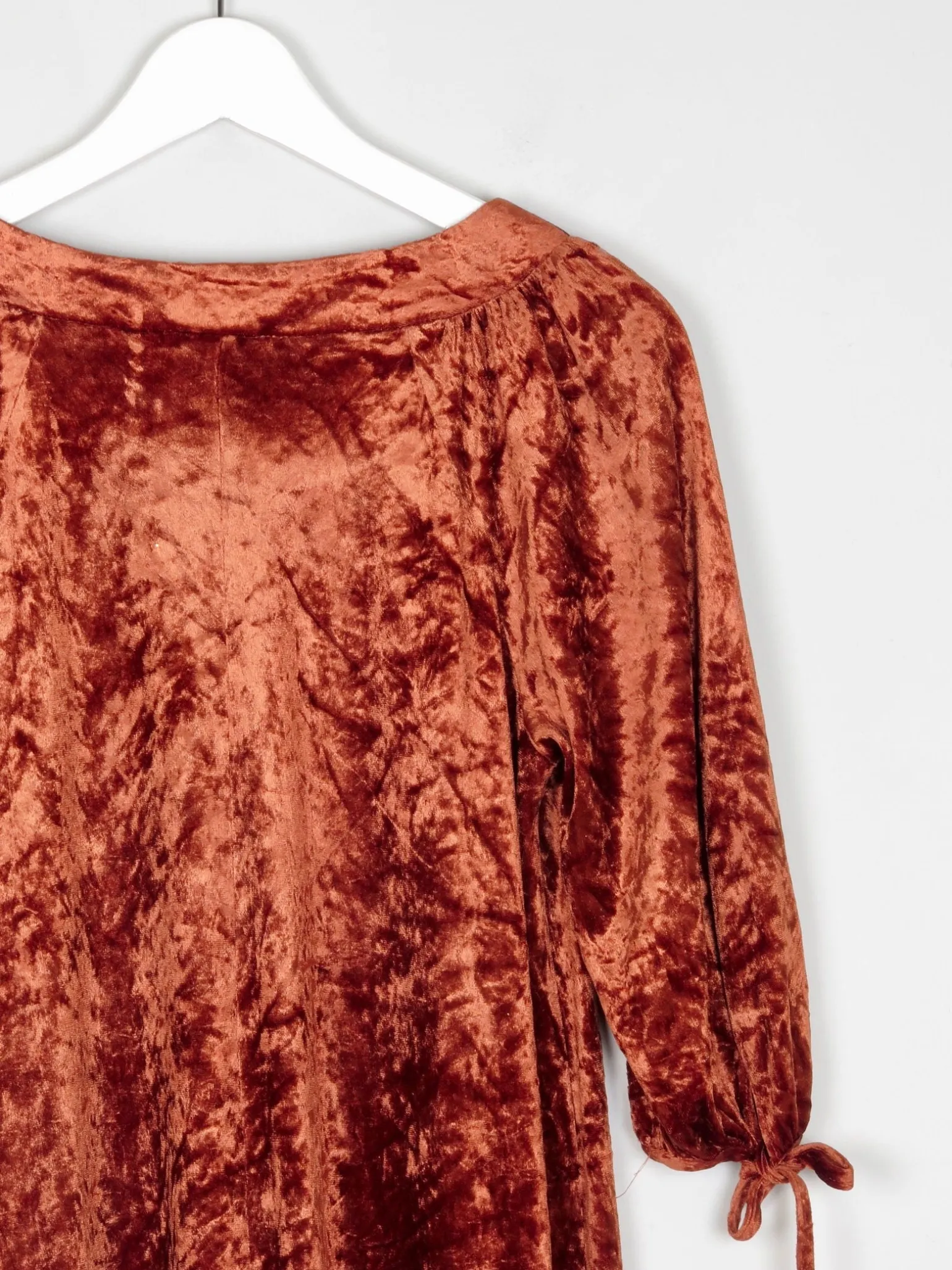 Vintage Burnt Orange Velvet 1970s Dress S