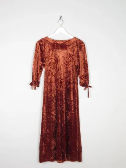 Vintage Burnt Orange Velvet 1970s Dress S