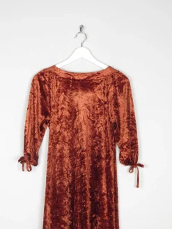 Vintage Burnt Orange Velvet 1970s Dress S