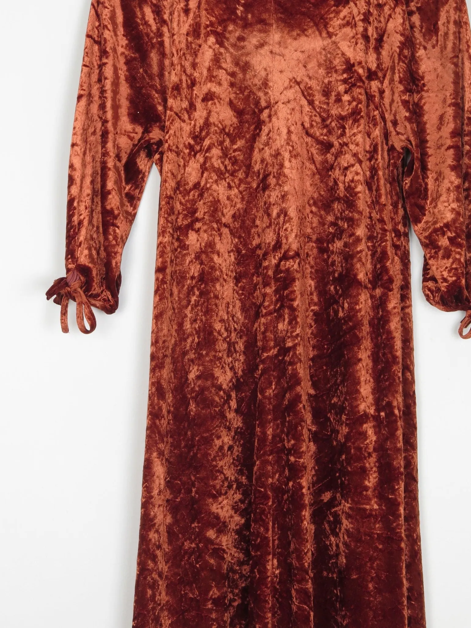 Vintage Burnt Orange Velvet 1970s Dress S
