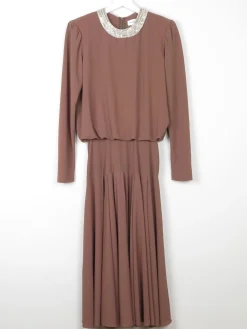 Vintage Caramel Brown Neiman Marcus Midi Dress 8
