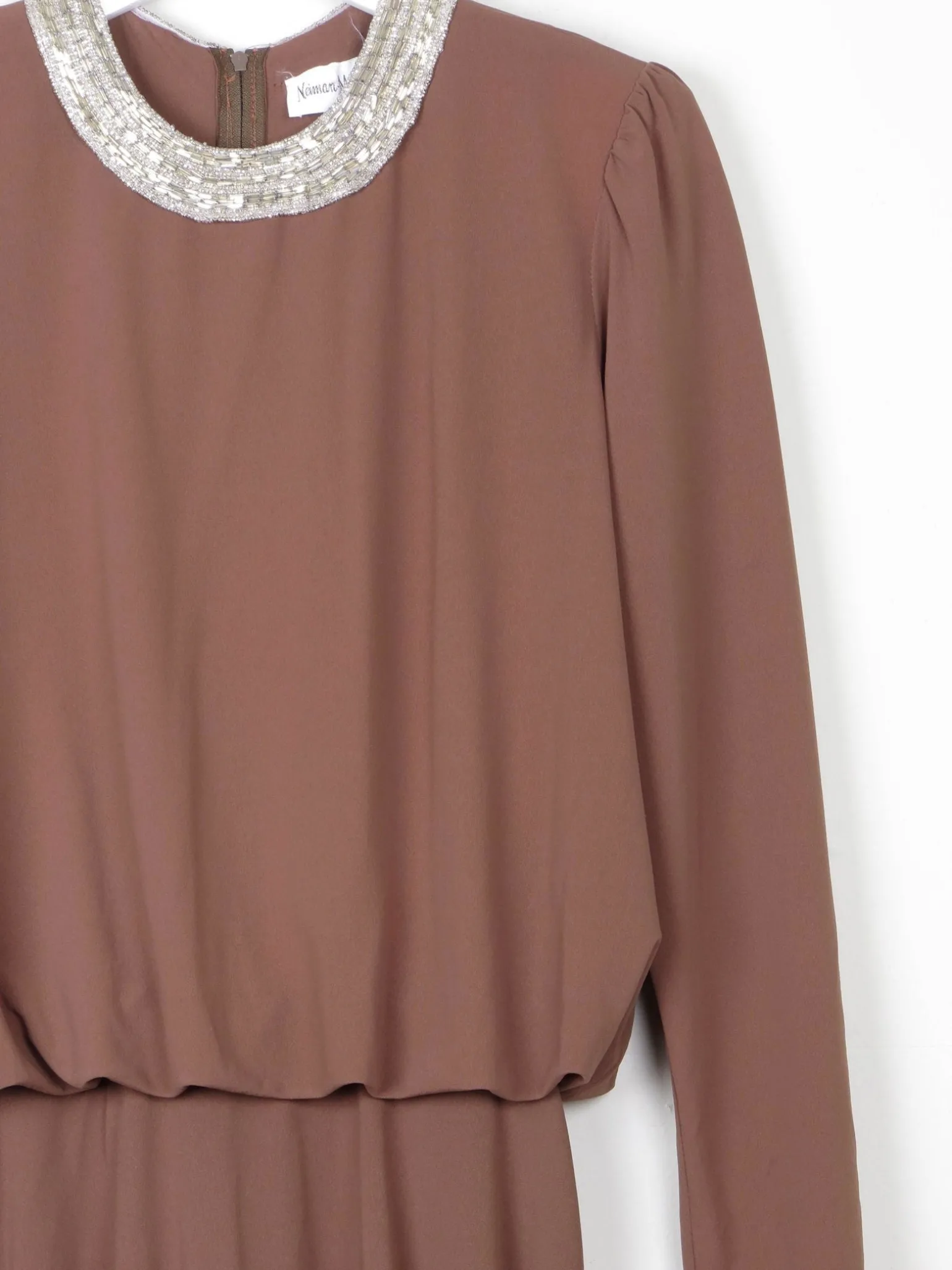 Vintage Caramel Brown Neiman Marcus Midi Dress 8