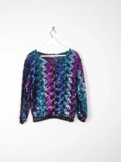 Vintage Colourful Vintage Sequin Disco Top S/M