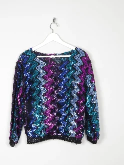 Vintage Colourful Vintage Sequin Disco Top S/M