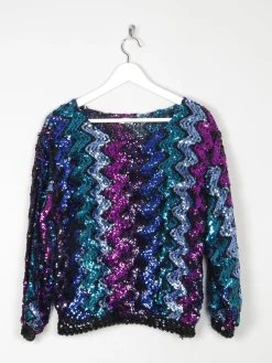 Vintage Colourful Vintage Sequin Disco Top S/M