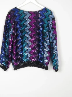 Vintage Colourful Vintage Sequin Disco Top S/M