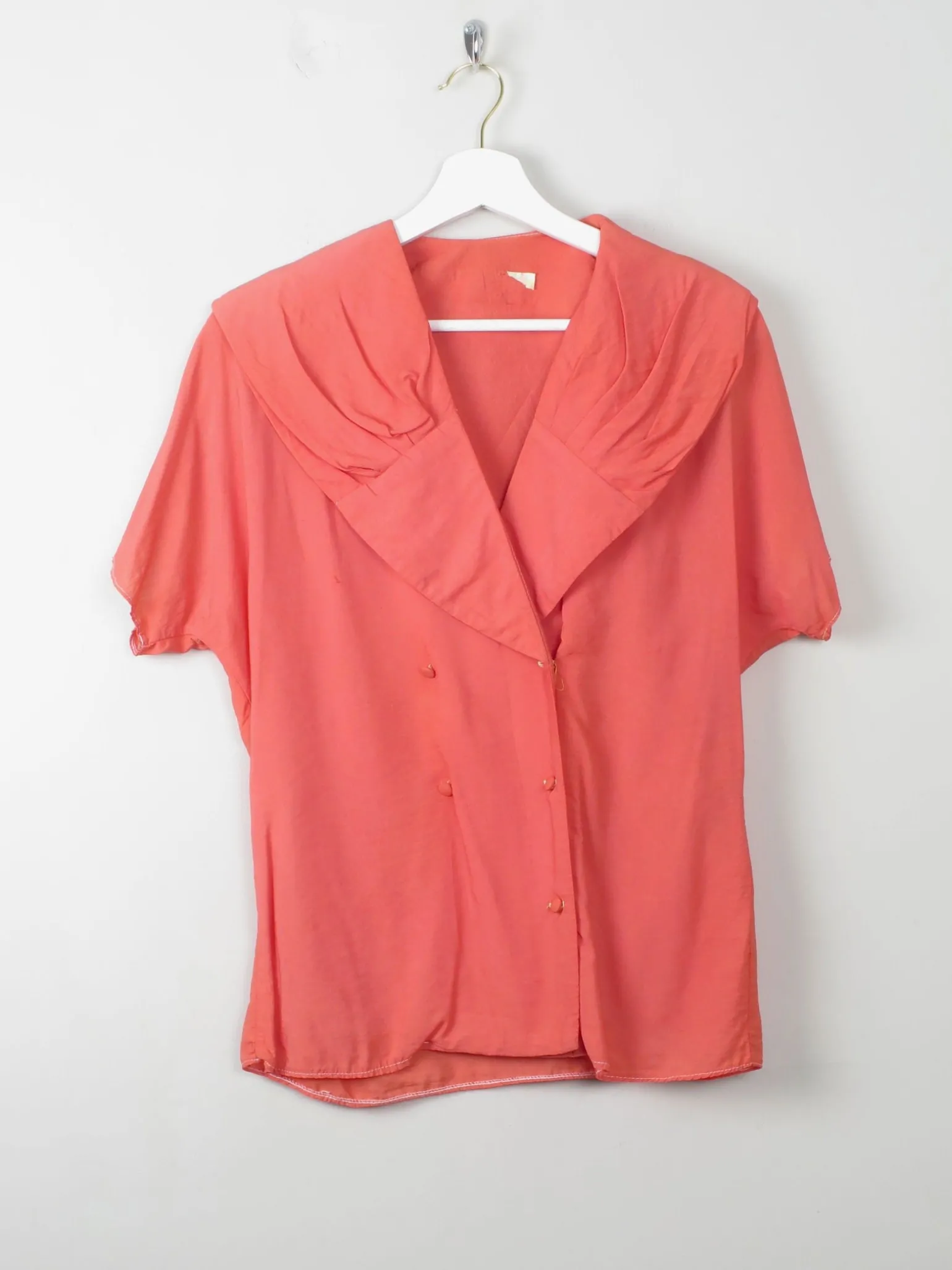 Vintage Coral Blouse With Collar S