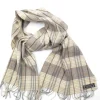 Vintage Cream & Grey Check Tartan Lambswool Scarf