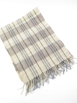 Vintage Cream & Grey Check Tartan Lambswool Scarf