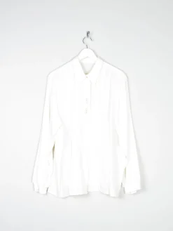 Vintage Cream Blouse With Collar & Rhinestone Detail L/XL