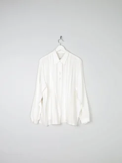 Vintage Cream Blouse With Collar & Rhinestone Detail L/XL