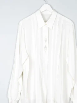 Vintage Cream Blouse With Collar & Rhinestone Detail L/XL