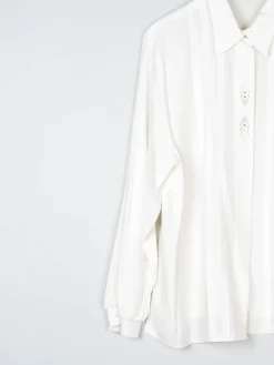 Vintage Cream Blouse With Collar & Rhinestone Detail L/XL