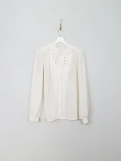 Vintage Cream Embroidered Blouse S/M
