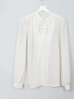 Vintage Cream Embroidered Blouse S/M
