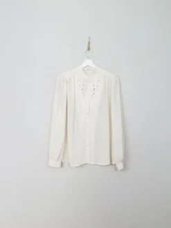 Vintage Cream Embroidered Blouse S/M