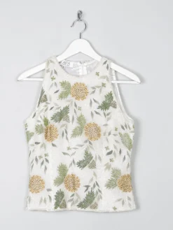 Vintage Cream Floral  Beaded Halter Neck Cropped Top S
