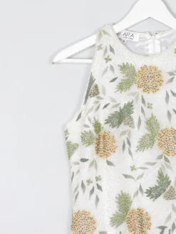 Vintage Cream Floral  Beaded Halter Neck Cropped Top S