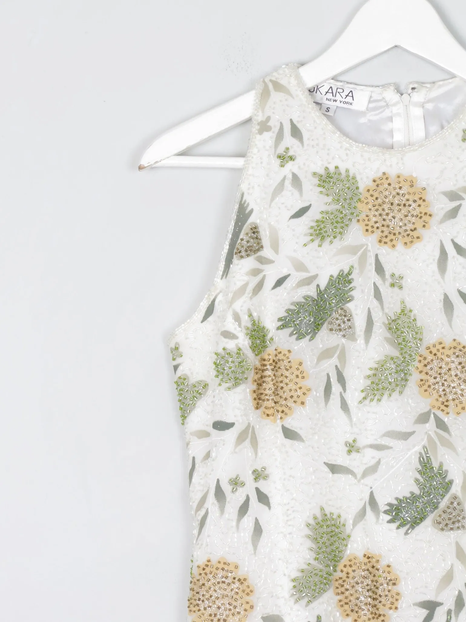 Vintage Cream Floral  Beaded Halter Neck Cropped Top S