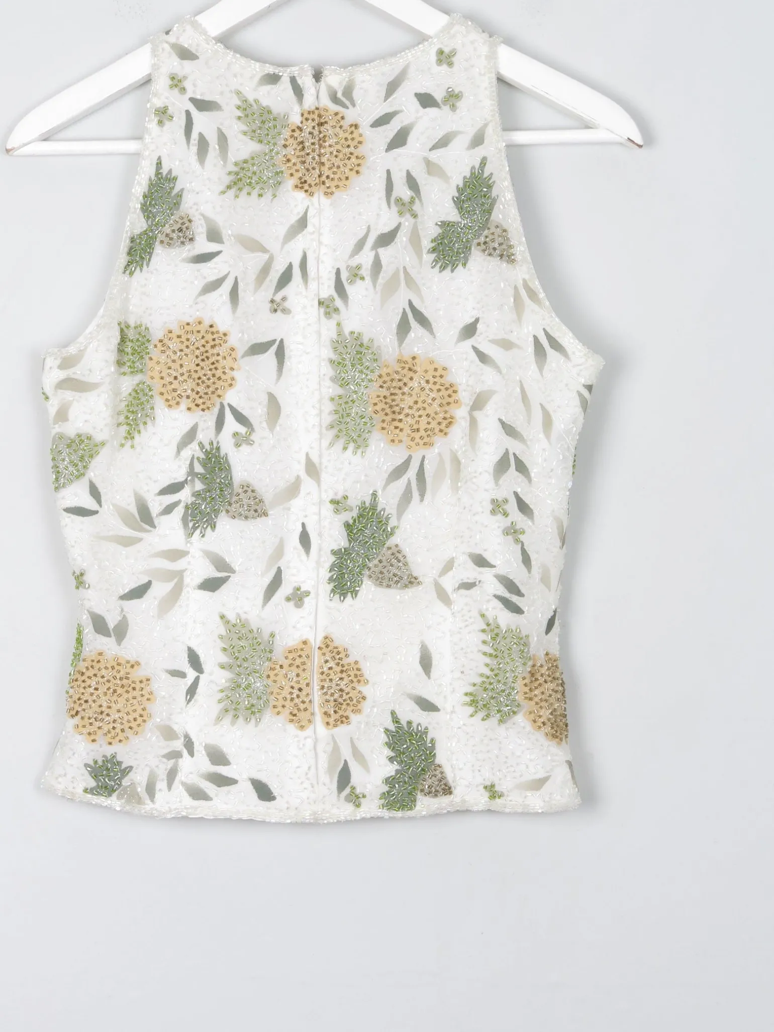 Vintage Cream Floral  Beaded Halter Neck Cropped Top S