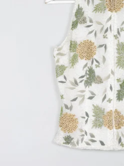 Vintage Cream Floral  Beaded Halter Neck Cropped Top S