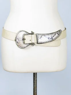 Vintage Cream Italian Leather 1990s Belt S/M