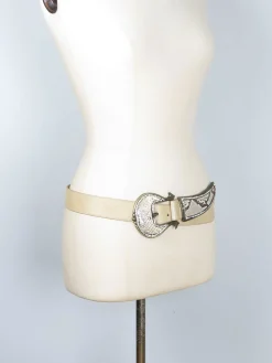 Vintage Cream Italian Leather 1990s Belt S/M