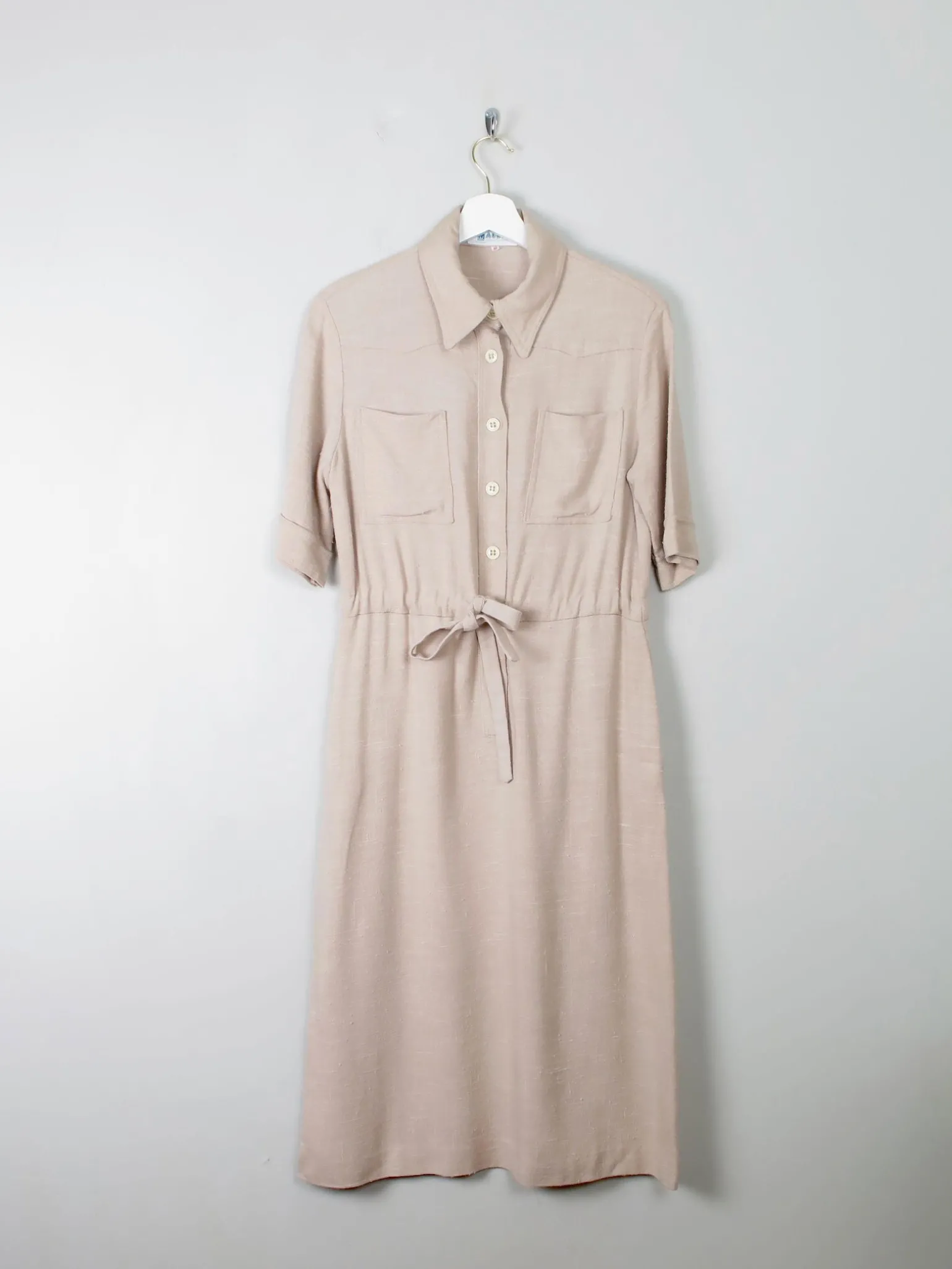 Vintage Cream Linen Safari Dress S