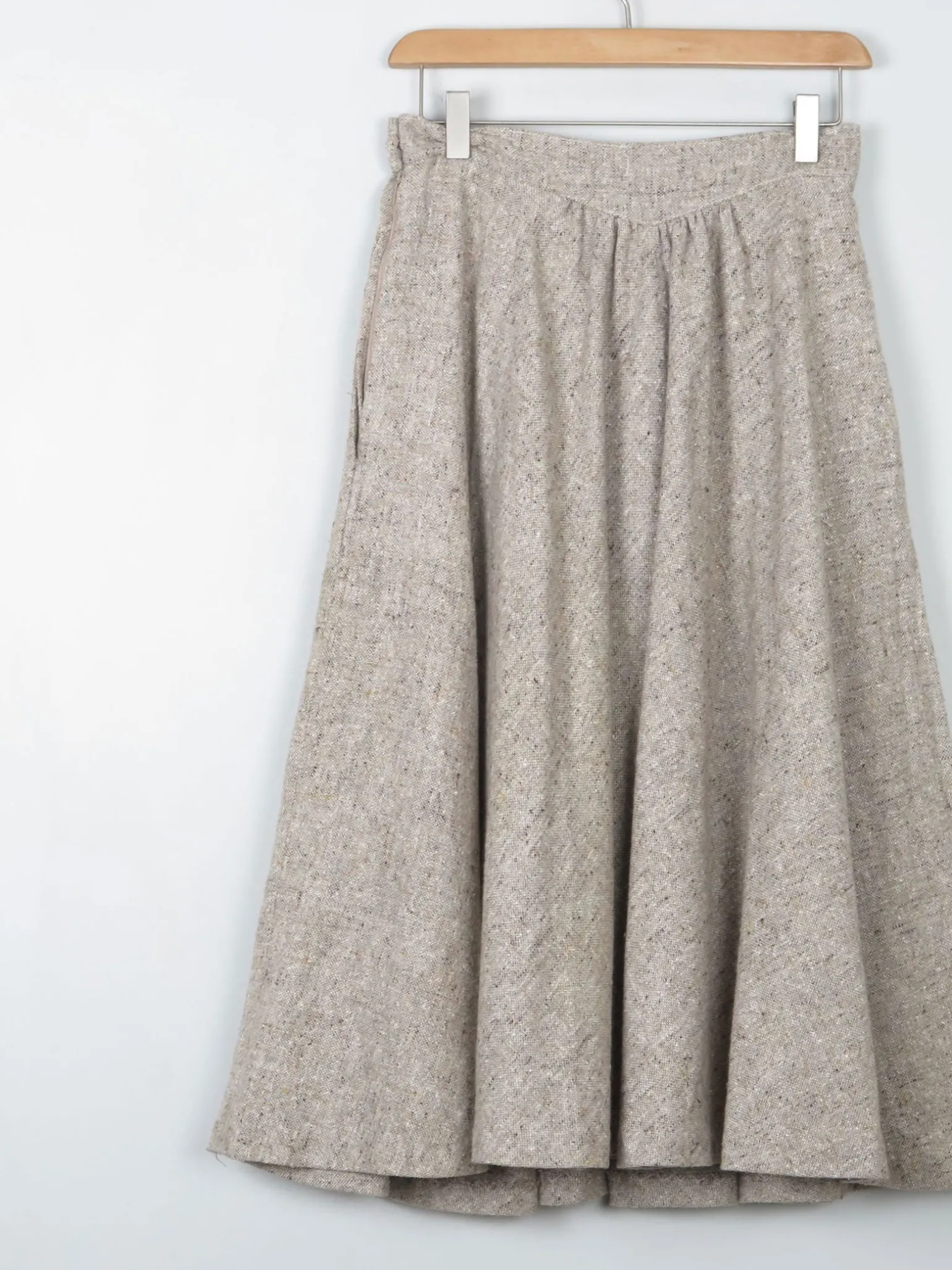 Vintage Cream Melange Tweed Full Skirt 26" XS