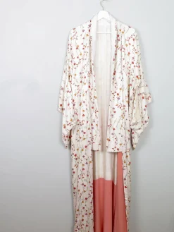 Vintage Cream Silk Colourful Printed Kimono S-L