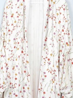Vintage Cream Silk Colourful Printed Kimono S-L