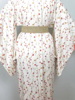 Vintage Cream Silk Colourful Printed Kimono S-L