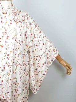 Vintage Cream Silk Colourful Printed Kimono S-L
