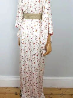 Vintage Cream Silk Colourful Printed Kimono S-L