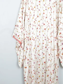 Vintage Cream Silk Colourful Printed Kimono S-L
