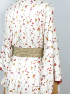 Vintage Cream Silk Colourful Printed Kimono S-L