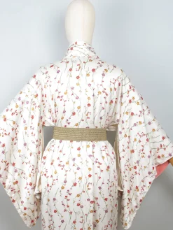 Vintage Cream Silk Colourful Printed Kimono S-L