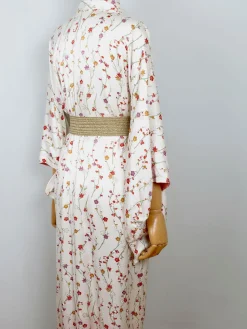 Vintage Cream Silk Colourful Printed Kimono S-L
