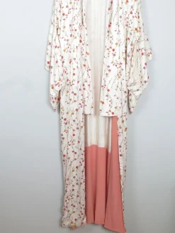 Vintage Cream Silk Colourful Printed Kimono S-L
