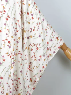 Vintage Cream Silk Colourful Printed Kimono S-L