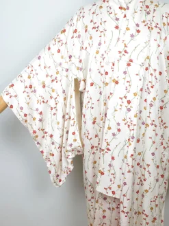 Vintage Cream Silk Colourful Printed Kimono S-L