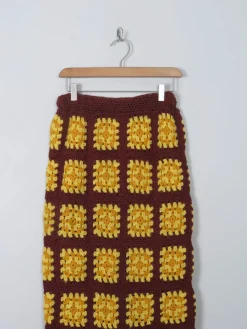 Vintage Crochet Yellow & Brown Skirt S