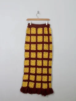 Vintage Crochet Yellow & Brown Skirt S
