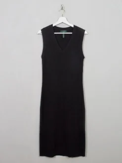 Vintage Dark Grey Ralph Lauren Ribbed Jumper Dress M/L