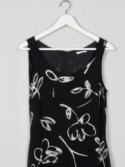 Vintage Fitted Black Dress With Cream Flowers 10/12