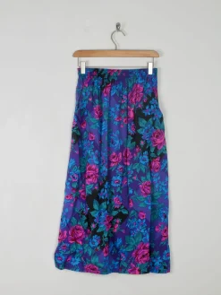 Vintage Floral Blue/Purple Skirt Elasticated S