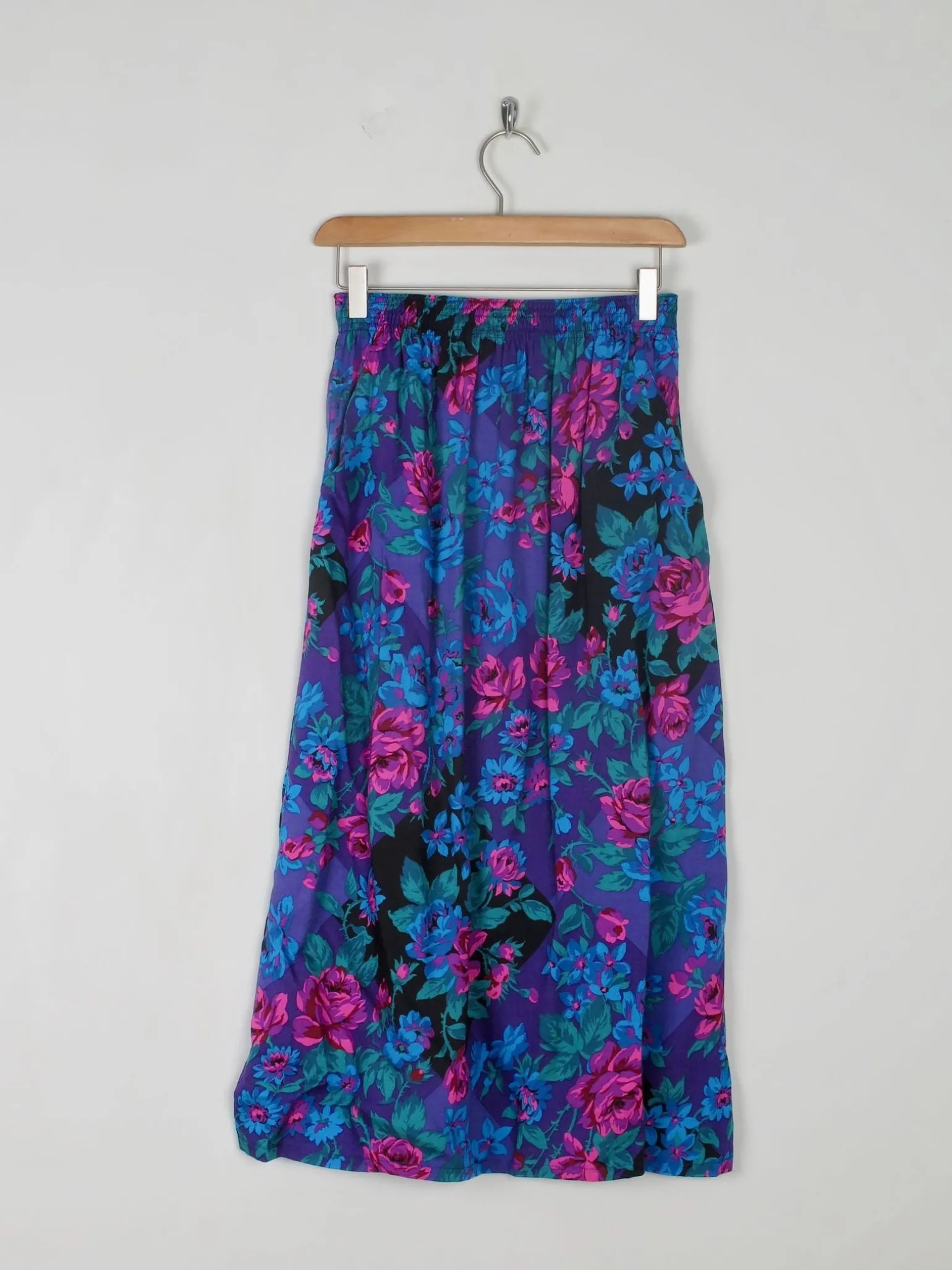 Vintage Floral Blue/Purple Skirt Elasticated S